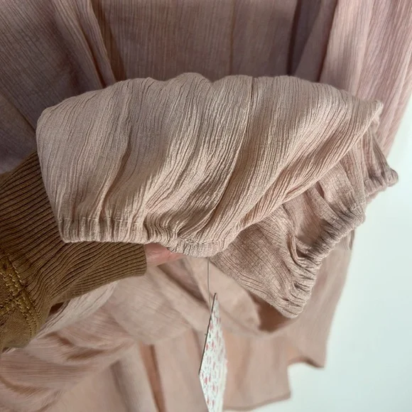 NWT FREE PEOPLE Check On It Light Pink Wrap Top Size Medium - Picture 9 of 16